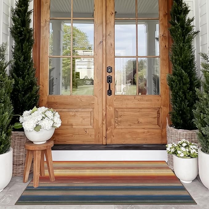 Modern Outdoor Rug - 28" x 43" Front Door Mat Indoor Outside Entrance Non-Slip Washable Outdoor Mat Rust Ombre Entry Rug for Entryway Kitchen Bedroom Layered Doormat for Front Porch Decor