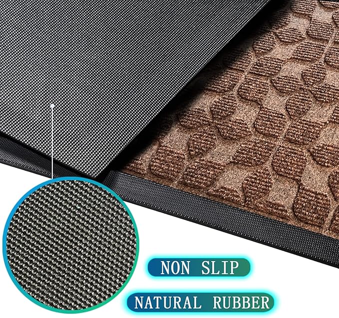 Bulijojo Sturdy Front Entrance Doormats,Durable Heavy Duty Welcome Mat,Thick Absorbent Natural Rubber Non Slip Mat,Easy Clean Entryway Mat Geometric Brown 23"x35"