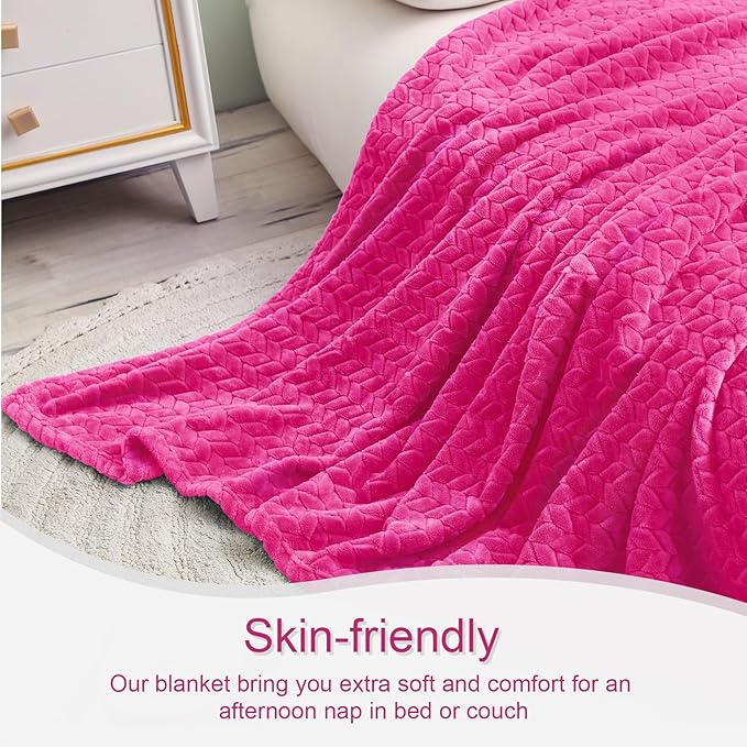 Exclusivo Mezcla Fleece Throw Blanket for Couch and Bed, 50x70 Inches Soft Cozy Jacquard Flannel Blankets, Lightweight Fuzzy Plush Warm Throws for Women, Hot Pink