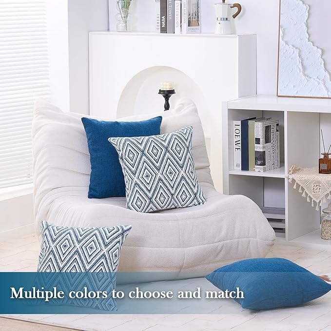 HPUK Decorative Throw Pillow Covers Set of 4 Couch Pillows Linen Cushion Cover for Couch Sofa Living Room, 18"x18" inches, Navy Blue