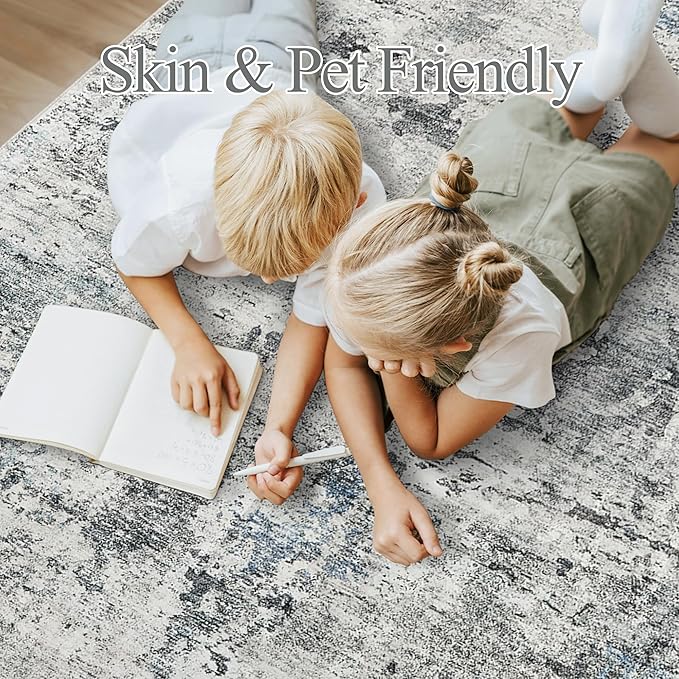 Abstract Rug 5x7 Machine Washable Area Indoor Grey Low Pile Non-Slip Foldable Thin Accent Rugs for Bedroom Living Room Dining Room