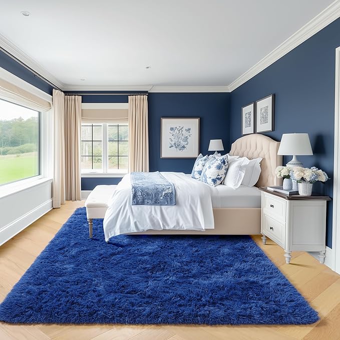 ONASAR Navy Blue 6x9 Area Rugs for Living Room Bedroom, Large Fluffy Bedside Throw Rug, Soft Plush Shaggy Fuzzy Floor Carpet for Nursery Kids Girls Boys Teen Dorm Home Office Decor Aesthetic
