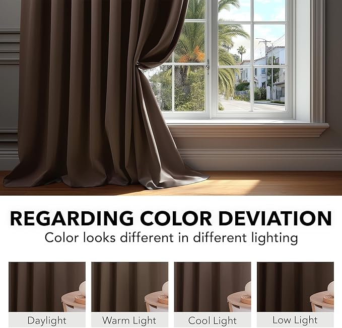Deconovo Blackout Curtains, Thermal Insulated, W70 x L84 2 Panels, Back Tab, Machine Washable, Room-Darkening Drapes for Bedroom/Living Room Brown