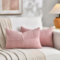 Fancy Homi 2 Packs Blush Pink Lumbar Decorative Throw Pillow Covers 16x28 Inch for Living Room Couch Bed, Rustic Farmhouse Boho Home Decor, Soft Striped Corduroy Rectangle Accent Cushion Case 40x70 cm
