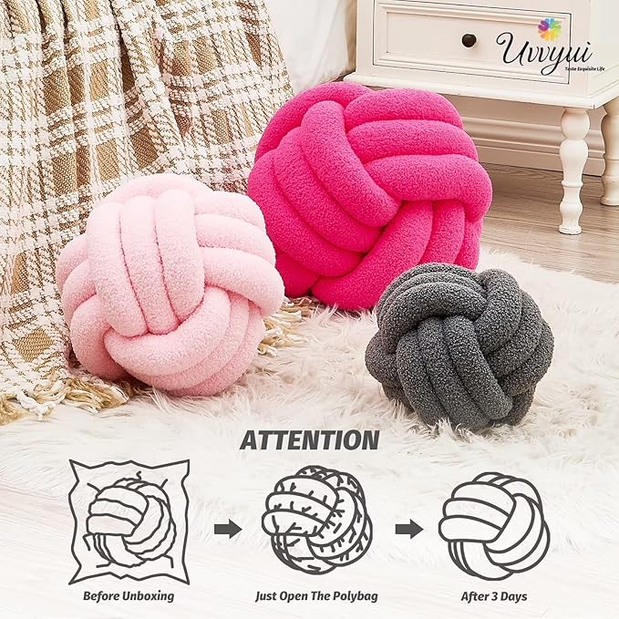 Uvvyui Knot Pillow Ball, Soft Home Decorative Pillows, Round Throw Pillow, Handmade Knotted Plush Pillow, Round Boucle Pillow Cushion (14 Inches Dark Gray)