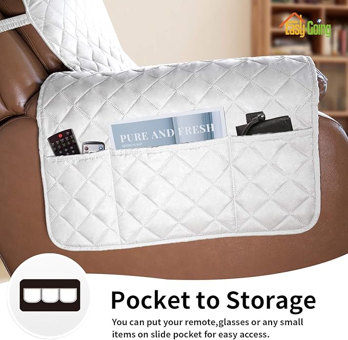 Easy-Going Oversized Recliner Cover Reversible Couch Cover Sofa Cover for Living Room Water Resistant Furniture Protector with Elastic Straps for Pets Dog (Oversized Recliner, White/White)