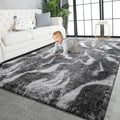 TWINNIS Super Soft Shaggy Rugs Fluffy Carpets, 5x8 Feet, Indoor Modern Plush Area Rugs for Living Room Bedroom Kids Room Nursery Home Decor, Upgrade Anti-Skid Rectangular Fuzzy Rug, Black Grey
