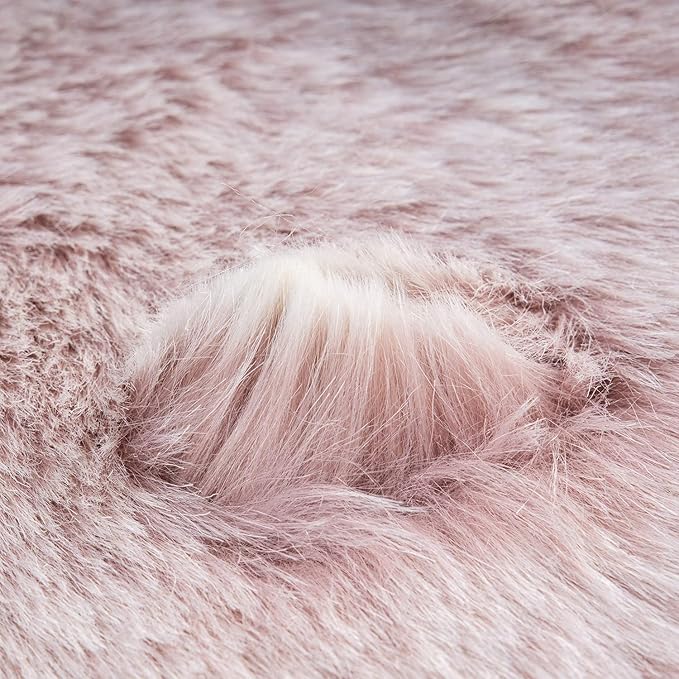 Ashler HOME DECO Soft Fox Faux Fur Chair Couch Cover Area Rug for Bedroom Floor Sofa Living Room Pink White Rectangle 3 x 5 Feet