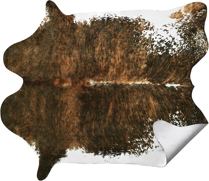 AROGAN Premium Faux Cowhide Rug 4.6 x 5.2 Feet, Sturdy and Large Size Cow Print Rugs, Suitable for Bedroom Living Room Western Decor, Faux Fur Animal Cow Hide Carpet, Saddle Brown