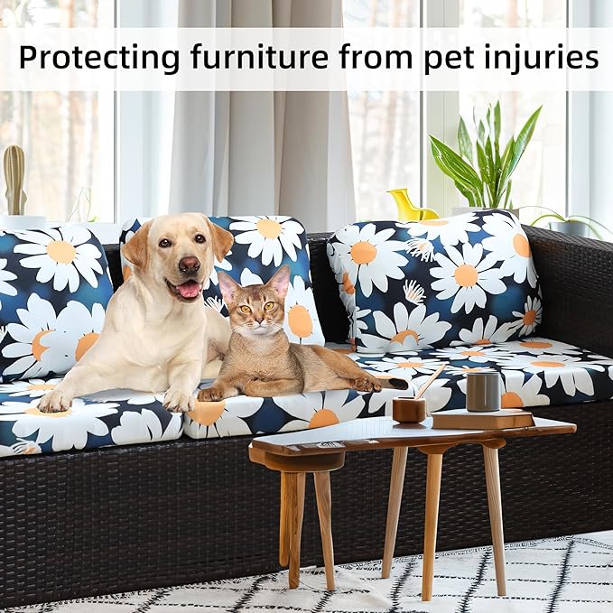 8Pcs Stretch Patio Cushion Covers,Outdoor Couch Covers Replacement,Outdoor Couch & Sofa Slipcovers,for Patio Furniture Cushion Covers,Washable Reusable urniture Protector(Chrysanthemum,8PCS)