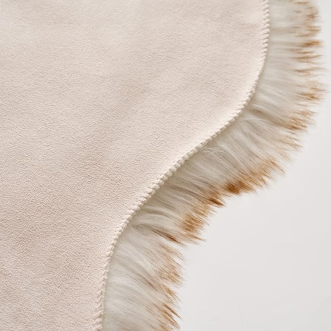 MIULEE 3x5 Feet Faux Fur Sheepskin Rug, Luxury Fluffy Area Rugs - Super Soft Decorative Shag Carpet for Bedroom, Living Room, and Nursery, White and Brown