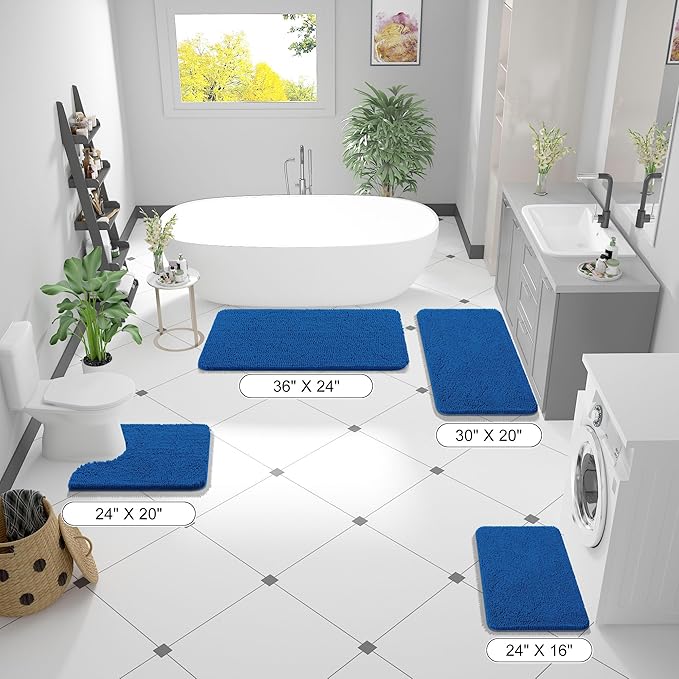 Bath Rugs 30x20 Chenille, Absorbent, Rubber Backing, Deep Navy