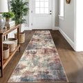 IOHOUZE Abstract Runner Rug 2x10 Ft Washable Runners for Hallways, Non Slip Kitchen Runner Printed Faux Wool Entryway Runner Indoor, Modern Abstract Floor Carpet for Hall Kitchen, Red/Multi