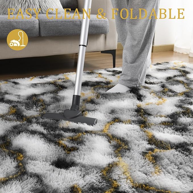 LOCHAS Ultra Soft Indoor Modern Area Rugs Fluffy Living Room Carpets for Children Bedroom Home Decor Nursery Rug 6x9 Feet, Grey-Gold