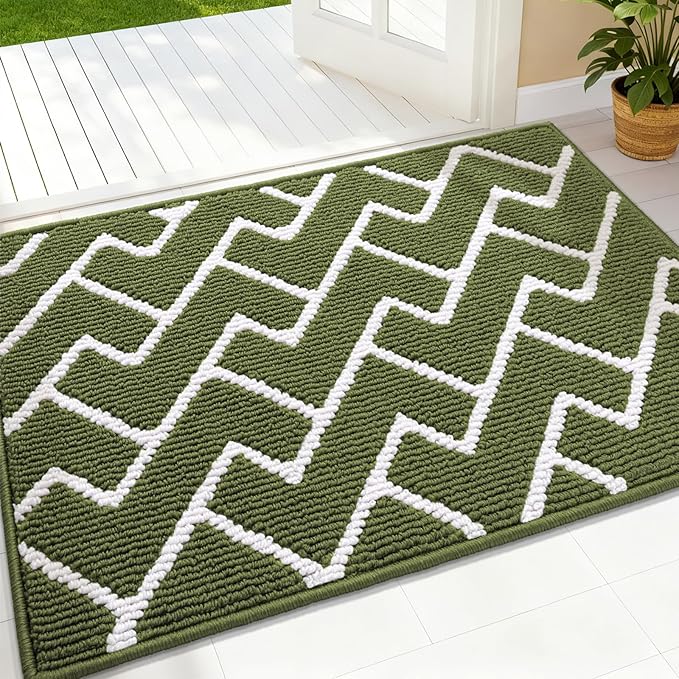 OLANLY Front Door Mat, Non-Slip Rubber Backing, Dirt Resistant and Absorbent, Washable, Easy to Clean Low-Profile Indoor Doormat for Back Door, Entryway, Inside Entrance, 32x20, Green