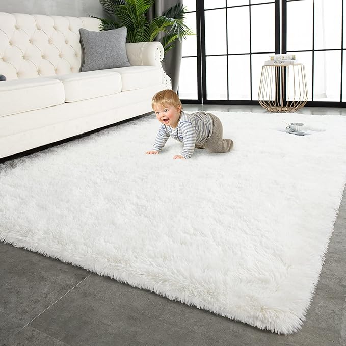 TWINNIS Super Soft Shaggy Rugs Fluffy Carpets 10x14 Feet, Indoor Modern Plush Area Rugs for Living Room Bedroom Kids Room Nursery Home Decor, Upgrade Anti-Skid Fuzzy Rug, Cream White