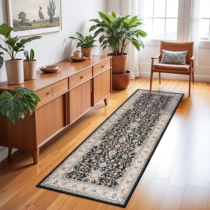 TOPRUUG Washable Runner Rug 2x6 - Hallway Runner Rug Non-Slip Kitchen Rugs Non Skid Stain Resistant Waterproof Carpet Low Pile Durable Soft Mat for Living Room Bedroom Bathroom (Black, 2X6)