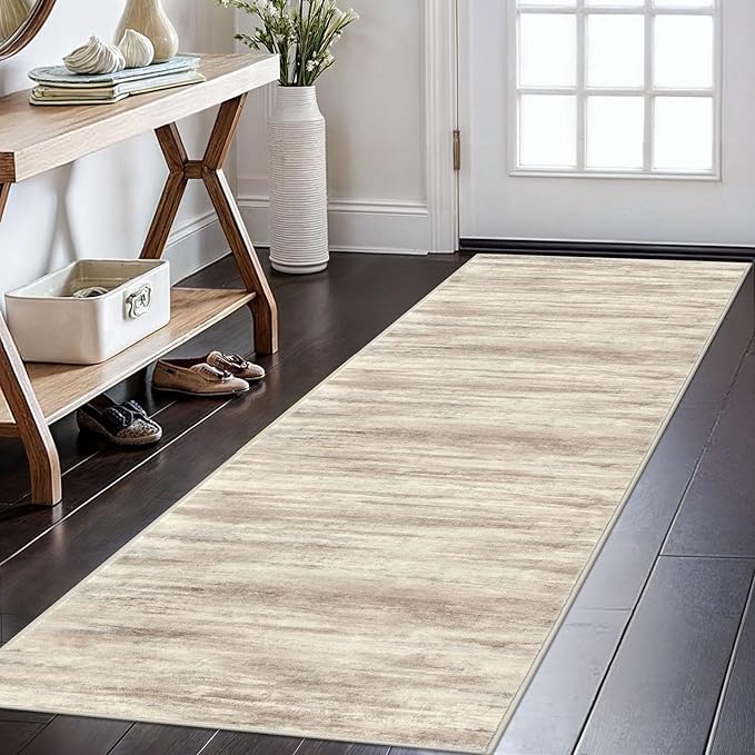KOZYFLY Modern Abstract Runners for Hallways 2x6 Washable Rug Runner Non-Slip Soft Striped Kitchen Runner Rug, Beige Brown Print Carpet Runner for Entryway Bathroom Laundry Room Foyer