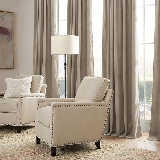 RYB HOME Camel Beige Velvet Curtains 63 inches Length with Hook Tape, Thermal Insulated Privacy Protect Decorative Drapes for Bathroom Window, W 42 x L 63 inches, 2 Panels Set