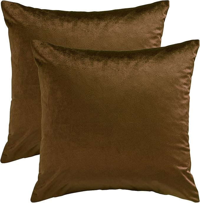 GIGIZAZA Decorative Throw Pillow Covers Set of 2,22 x 22 Chocolate Couch Pillow Covers,Velvet Square Cushion Covers