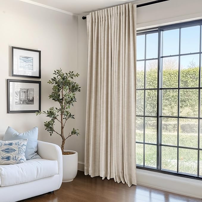 100% Blackout Shield Linen Blackout Curtains for Bedroom 96 Inches Long, Back Tab/Rod Pocket Living Room Drapes, Thermal Insulated Blackout Curtains 1 Panel Set, 100" W x 96" L, Oatmeal