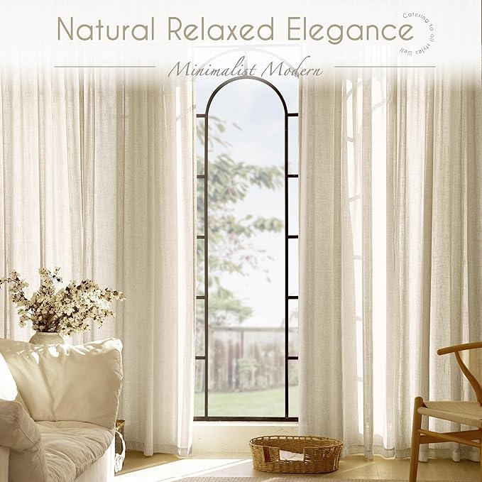 Faux Linen Beige Curtains 94 inches Long for Living Room Rustic Farmhouse Linen Drapes Semi Sheer Burlap Textured Canvas Cloth Curtain Panels Set of 2 Kahki Tan Colored