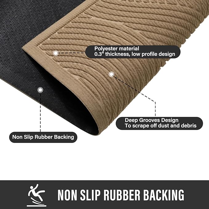 HIYARD Sturdy Front Door Mat, Absorbent Muddy Dirt Resist Welcome Door Mats Outdoor Indoor, Stain and Fade Resistant, Non-Slip Backing Entry Mat Low Profile Doormat for Entryway, 36×24, Beige
