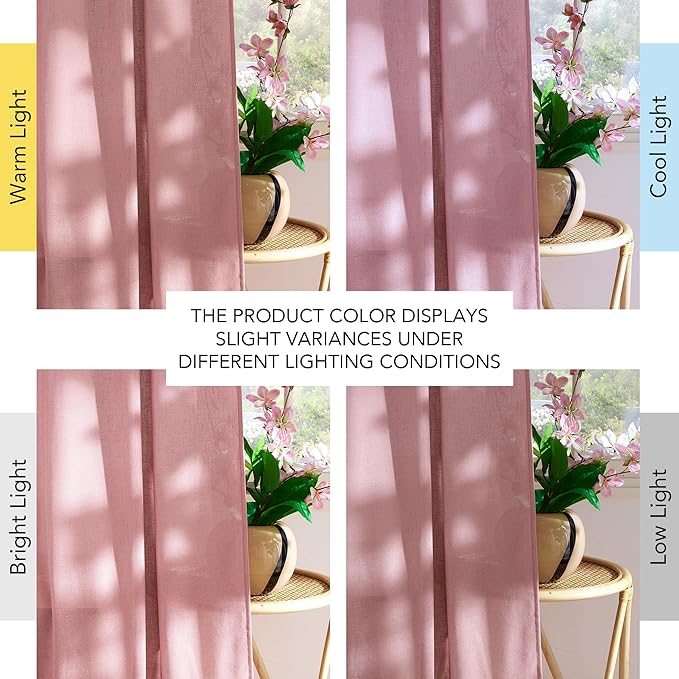 NICETOWN Thick Linen Pink Curtains for Girls Room 96 inches Long, Grommet Flax Linen Privacy Added with Light Filtering Window Treatments for Bedroom, W55 x L96, 2 Panels