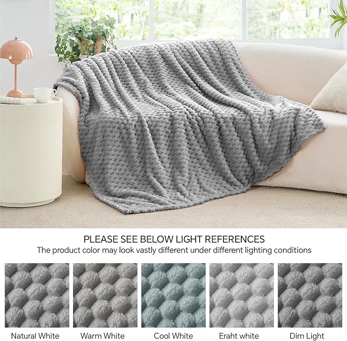 BEDELITE Fleece Throw Blanket for Couch & Bed - 3D Jacquard Decorative Grey Blanket, Super Soft and Cozy Warm Fuzzy Blanket All Seasons Suitable, 50x60Inches