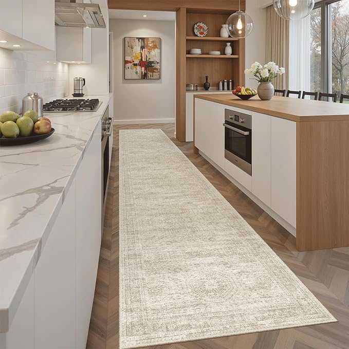 Runner Rug 2x12 Washable Non-Slip Hallway Runner Rugs for Kitchen Bathroom Laundry Room Beige Vintage Floor Carpet Runners for Hallways Entryway
