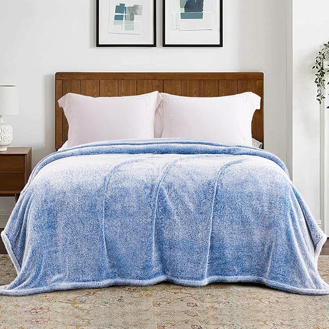 Exclusivo Mezcla Plush Fuzzy Fleece Throw Blanket Extra Large, Super Soft, Fluffy and Warm Blankets for Couch, Bed, All Season (Mixed Cobalt Blue, 50x70 inches)
