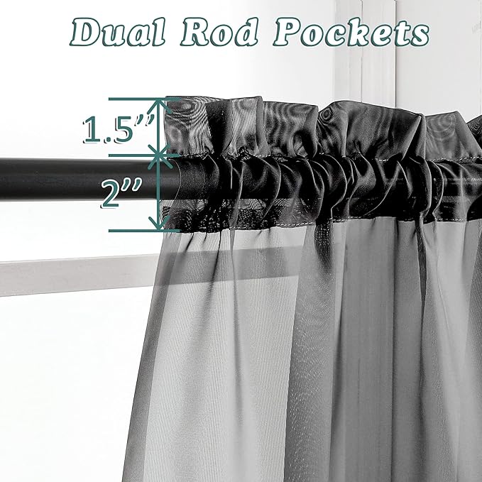 Chyhomenyc Extra Long Black Sheer Curtains 144 inch 2 Panels Set, Translucent Backdrop Window Scarf Drapes for Canopy Bed/Wedding/Living Room/Anniversary, 12FT Length, Each 42Wx144L in, 2PCS, Black