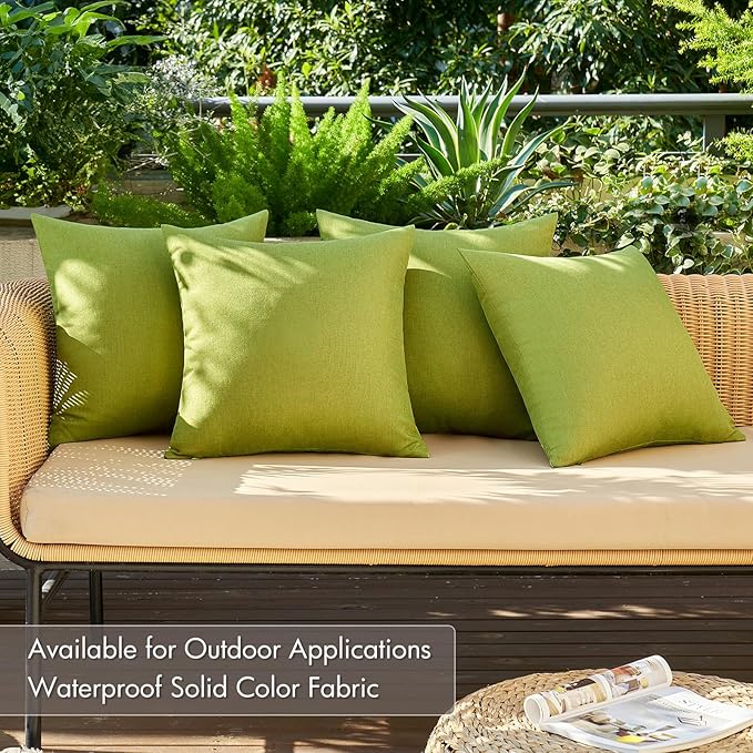 MIULEE Pack of 4 Decorative Outdoor Throw Pillow Covers Linen Waterproof Pillow Covers Spring Farmhouse Cushion Cases for Patio Garden Tent Balcony Couch Sofa 18x18 inch Moss Green