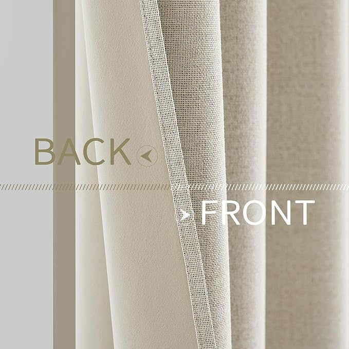 MIULEE 100% Blackout Linen Textured Curtains for Bedroom Solid Thermal Insulated Cream Grommet Room Darkening Curtains & Drapes Luxury Decor for Living Room Nursery 52 x 108 Inch (2 Panels)