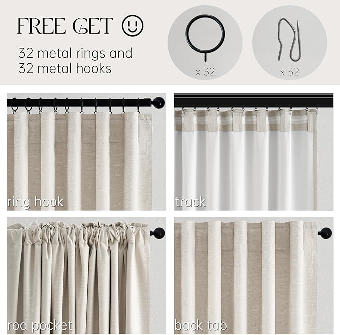Topfinel 90 Inches Long Full Blackout Linen Curtains for Bedroom, Pinch Pleat Black Out Curtains, Viral Farmhouse Modern Lined Track Drapes 2 Panels Set for Living Room Sliding Door Winter