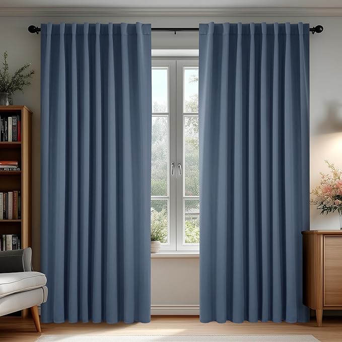 Deconovo Blackout Curtains, Thermal Insulated, W70 x L84 2 Panels, Back Tab, Machine Washable, Room-Darkening Drapes for Bedroom/Living Room Stone Blue