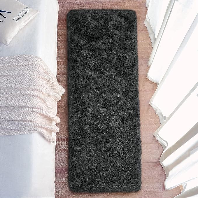 Chicrug Soft Runner Rugs for Bedroom Living Room Plush Fluffy Rug 2x8 Feet, Shag Furry Runner Carpet Non Shedding for Nursery Children Kids Girls Room Home Decorative,Dark Gery