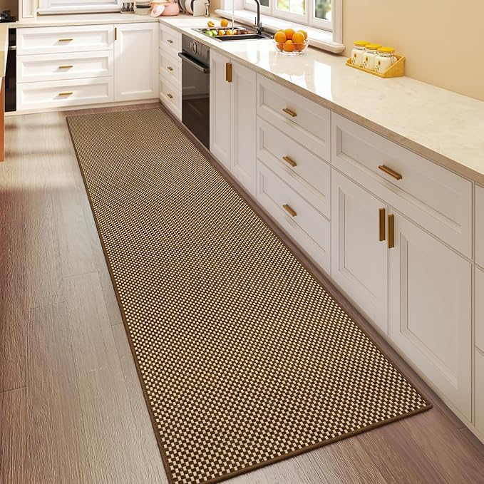 YDKGL 2x8 ft Hallway Runner Rug Extra Long Boho Woven Kitchen Runner Rugs Mat Non Slip Washable, Soft Entryway Laundry Floor Carpet for Indoor Backdoor Bedroom Hallway Living Room, Dark Brown/Coffee