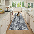 Washable Area Rugs 3x8 Non-Slip Modern Abstract Soft for Living Room Entryway Bedroom Nursery, Print Pattern, Black Navy Blue Gray