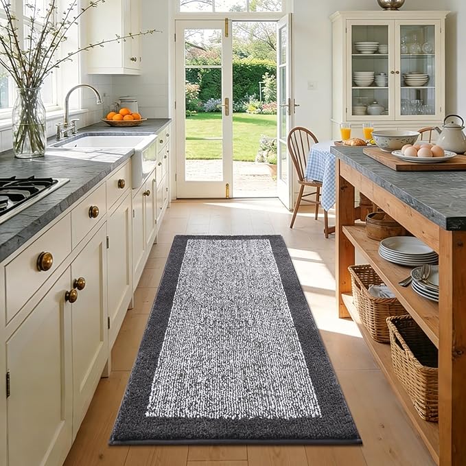 48x24 Long Bathroom Rugs Washable Non Slip, Dark Grey Bath Mat for Bathroom Floor Tub, Soft Absorbent Quick Dry Mats for Shower, Bathtub,Home Decor