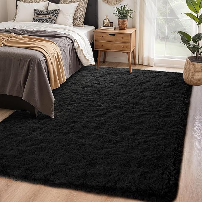 Chicrug Soft Area Rugs for Bedroom Living Room Plush Fluffy Rug 3x5 Feet, Shag Furry Area Rug Carpet Non Shedding for Nursery Children Kids Girls Room Home Decorative, Black