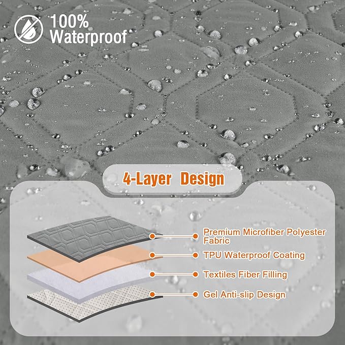 VANSOFY Waterproof Recliner Couch Covers, Sofa Covers 1-Piece Washable Reclining Sofa Cover Non-Slip Furniture Protector with Elastic Straps Pocket for Dogs, Pets(Gray,2 Seater)