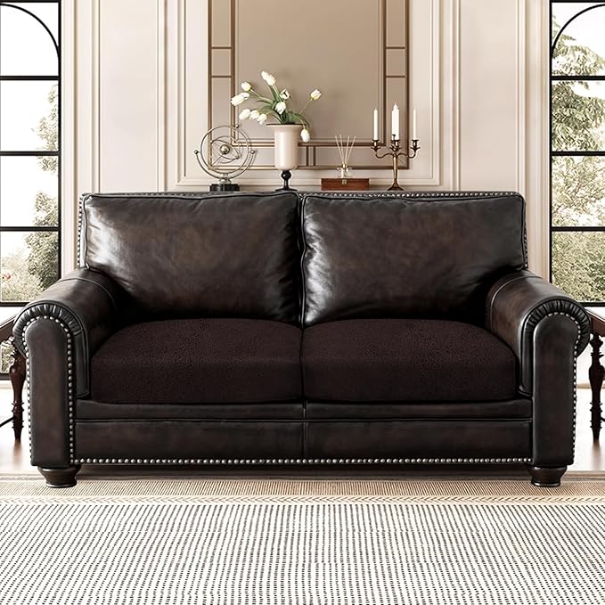 Leather Look Couch Cushion Covers Sofa Seat Slipcovers Sets Couches Furniture Protector for Sectional Armchair Loveseat Pets Kids Stretch Spandex Fabric (2 Cushion Loveseat, Chocolate)