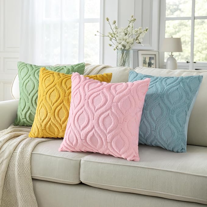 decorUhome Summer Throw Pillow Covers 24x24 Inch Set of 2, Soft Plush Faux Wool Light Pink Solid Couch Pillow Covers, Accent Euro Sham Farmhouse Neutral Square Pillow Cases for Sofa Bed Living Room