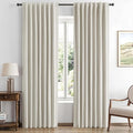 MIULEE 100% Blackout Linen Curtains for Bedroom, Light Cream Solid Luxury Decor Thermal Insulation Room Darkening Drapes for Living Room Nursery Back Tab Rod Pocket 42 x 72 Inches, 2 Panels