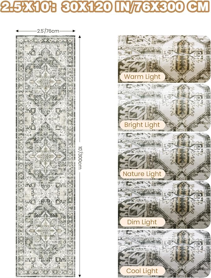 Kitchen Runner Rug Non Slip Washable 2.5x10, Soft Ultra-Thin Entryway Rug Runners for Hallways, Carpet Runner for Living Room,Kitchen, Laundry, Bathroom(Grey/Beige,2.5'x10')