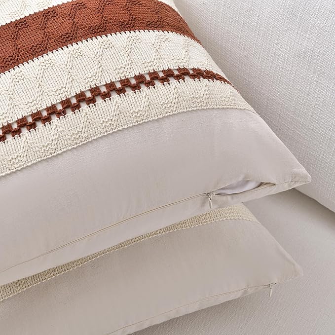 Fancy Homi Set of 1 Rust Boho Long Lumbar Decorative Throw Pillow Cover 12x24 Inch for Couch Bed Sofa, Aesthetic Modern Organic Fall Room Decor, Soft Cotton Cute Terracotta Farmhouse Cushion Case