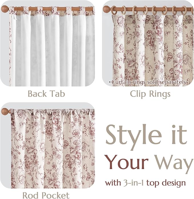 jinchan Lined Linen Blend Curtain Floral Curtains for Living Room 84 Inches Long Farmhouse Red Flower Printed Curtain Rod Pocket Back Tab Peony Patterned Drapes Curtains Set 2 Panels