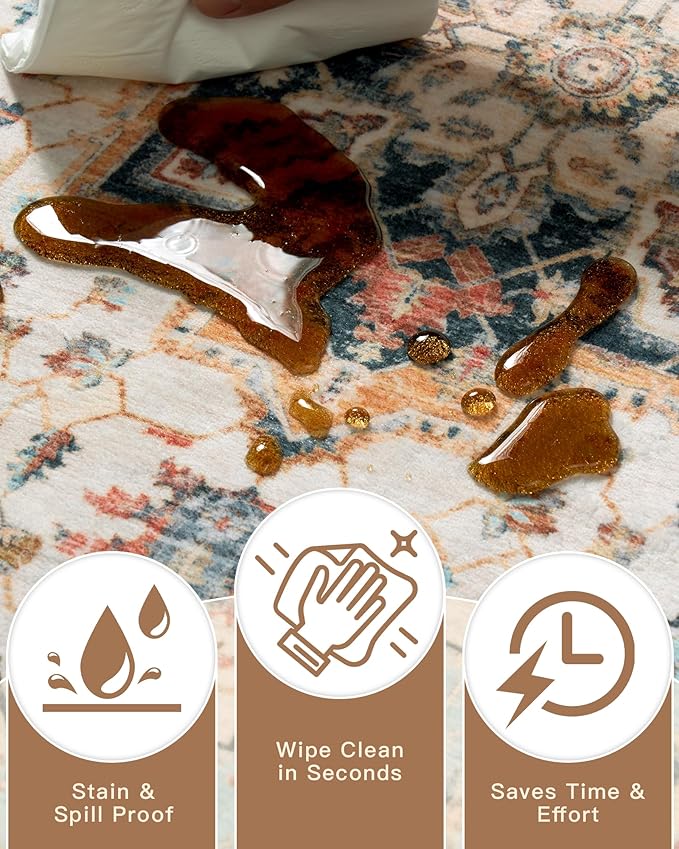 Madane Runner Rugs for Hallway 2x10 Long Washable Non-Slip Hallway Runner Rug Low-Pile Stair Kitchen Runner Soft Throw Carpet for Entrance Living Dining Laundry Room (Orange/Blue, 2 x 10)