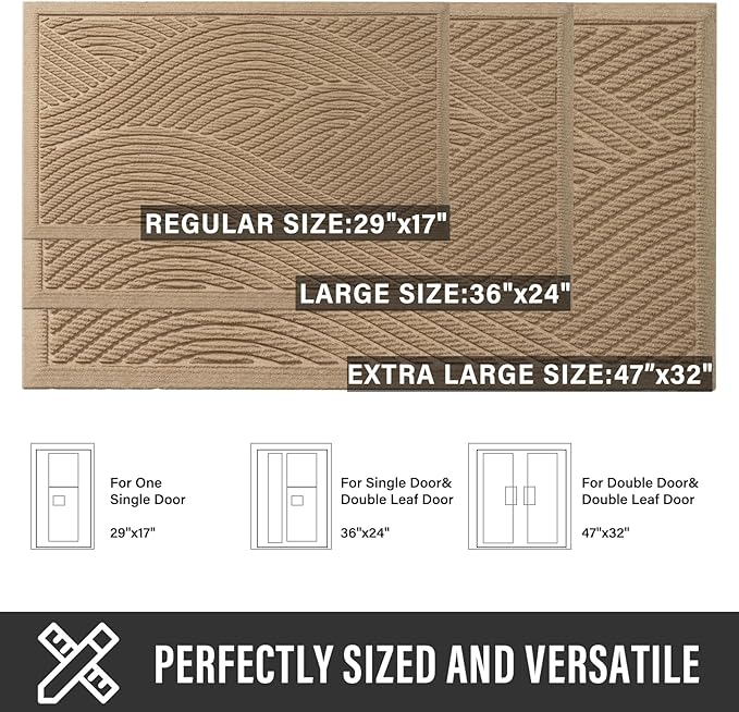 HIYARD Sturdy Front Door Mat, Absorbent Muddy Dirt Resist Welcome Door Mats Outdoor Indoor, Stain and Fade Resistant, Non-Slip Backing Entry Mat Low Profile Doormat for Entryway, 36×24, Beige